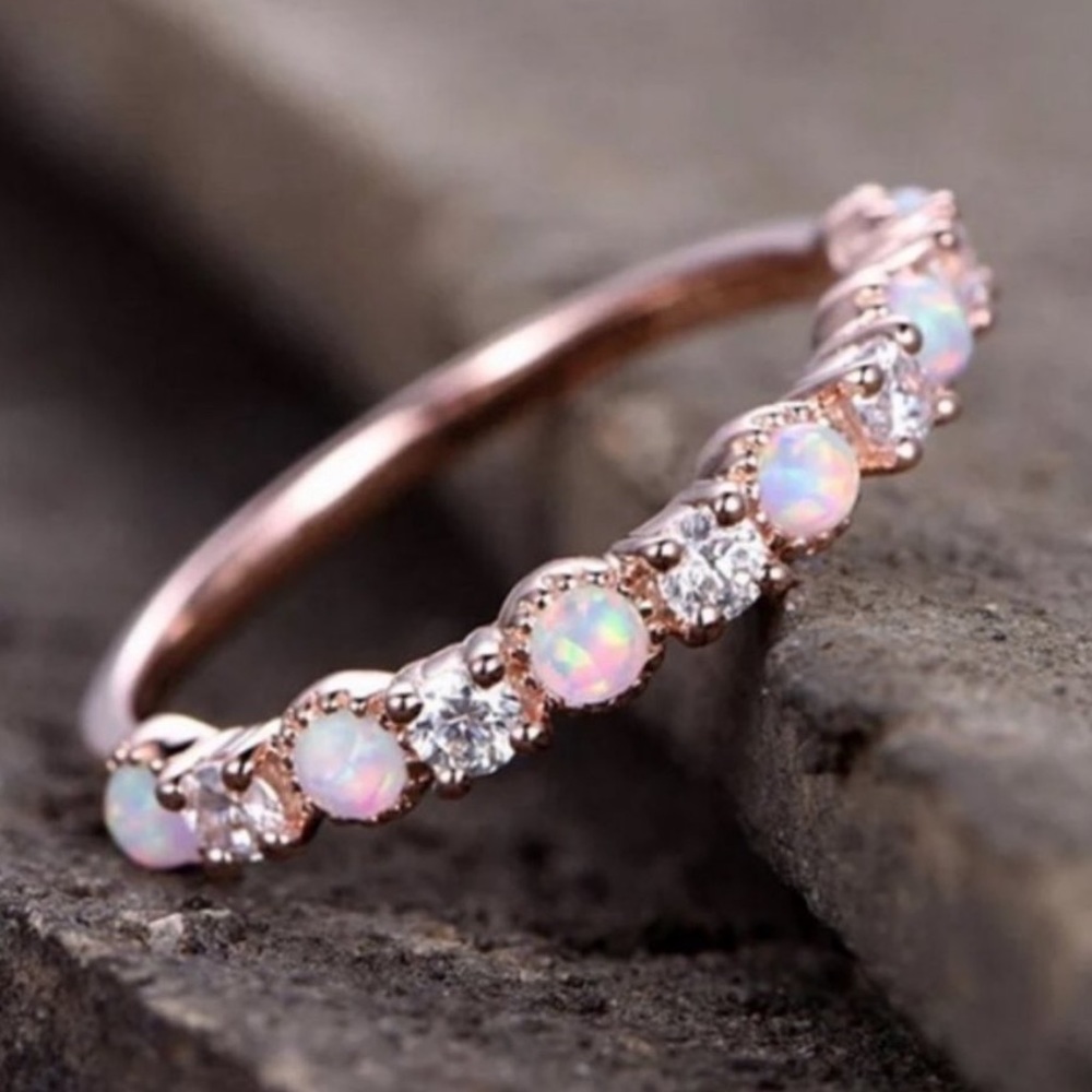 💍18K ROSE GOLD DIAMOND OPAL HALF ETERNITY RING💍 - Picture 3 of 5